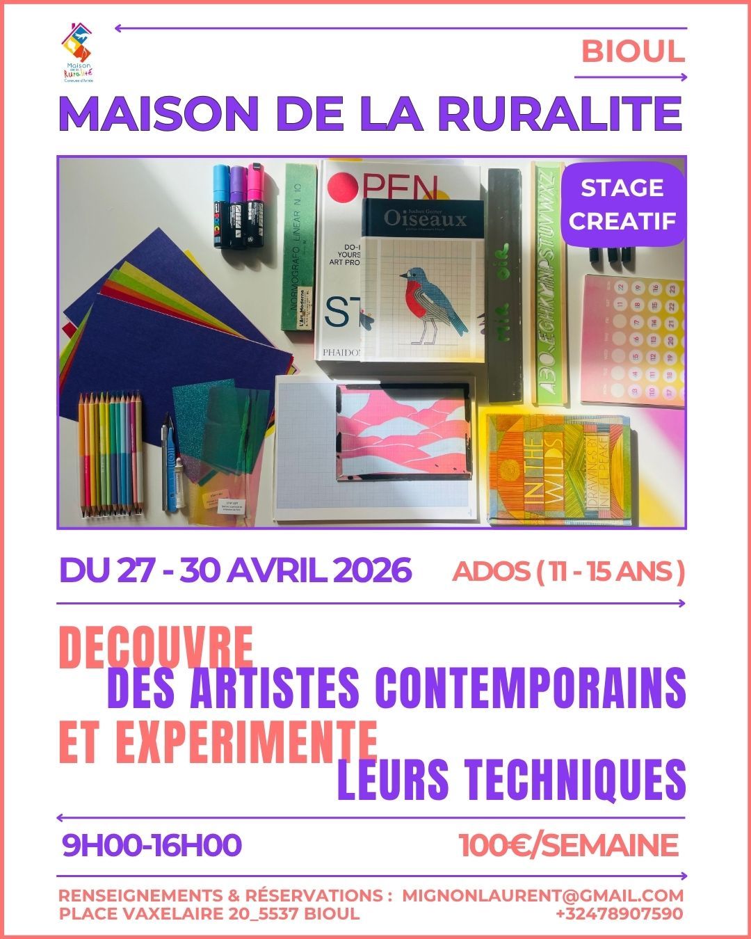 Stage créatif pour ados de 11 à 15 ans