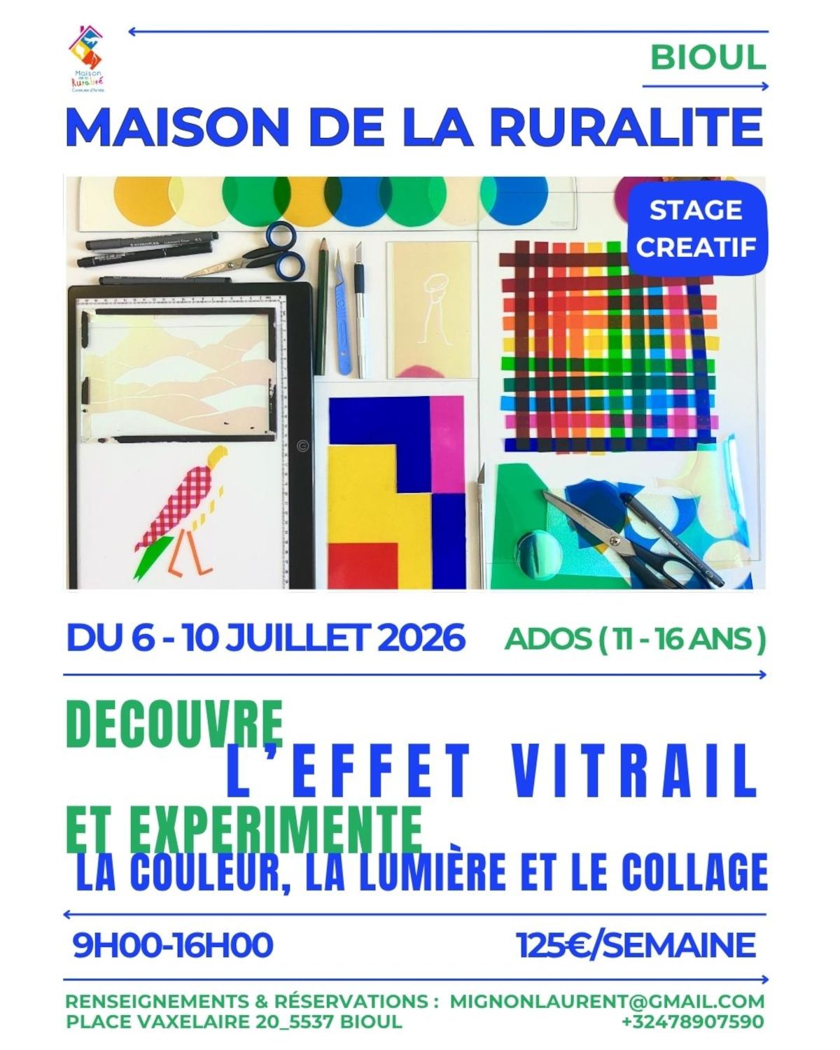 Stage ado ou Atelier adulte d'expérimentation à l'effet vitrail